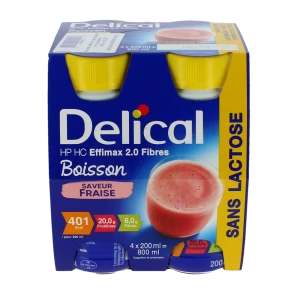 Delical Effimax Boisson Hp Hc Sans Lactose Avec Fibres Nutriment Fraise 4 Bouteilles/200ml