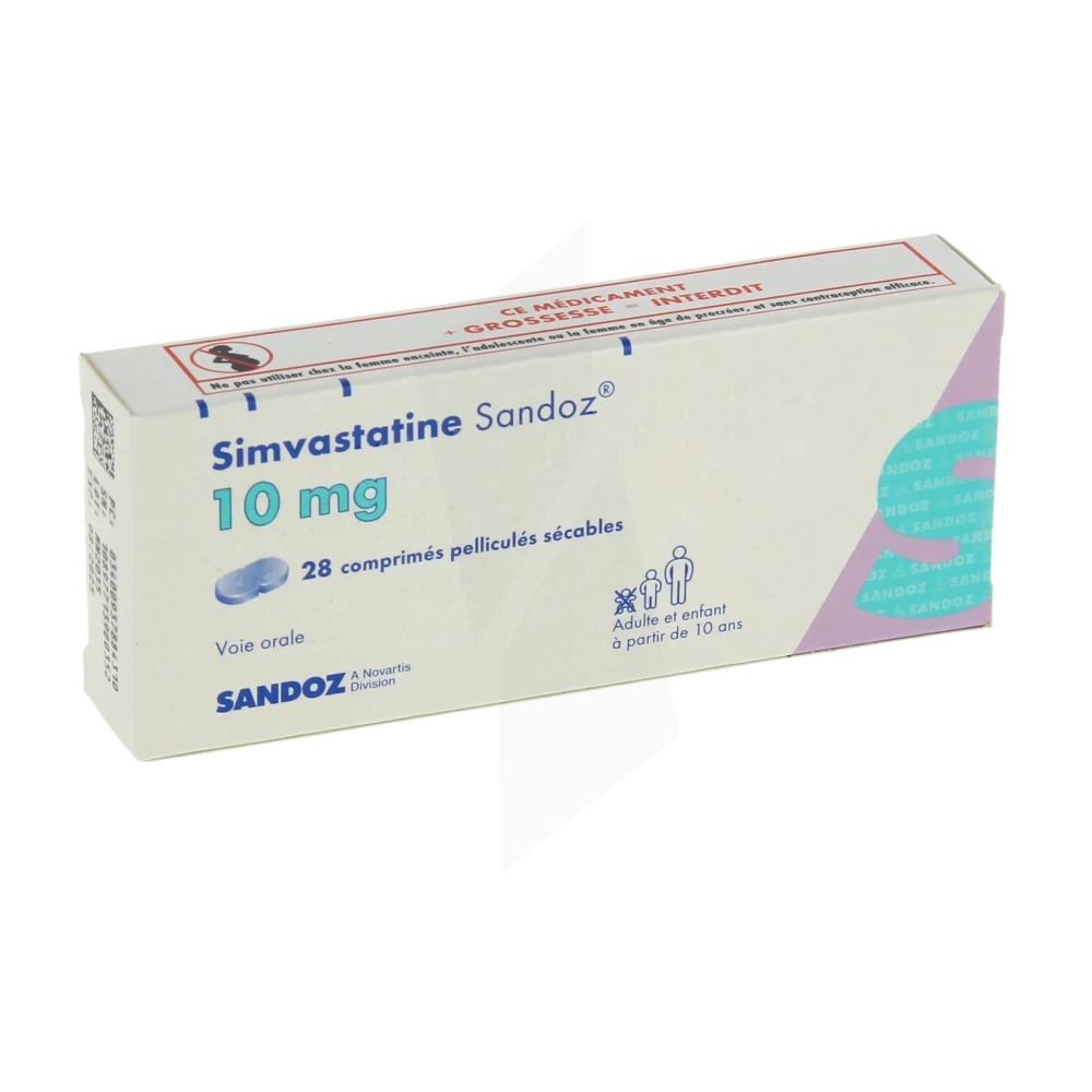 Simvastatine Sandoz 10 Mg, Comprimé Pelliculé Sécable