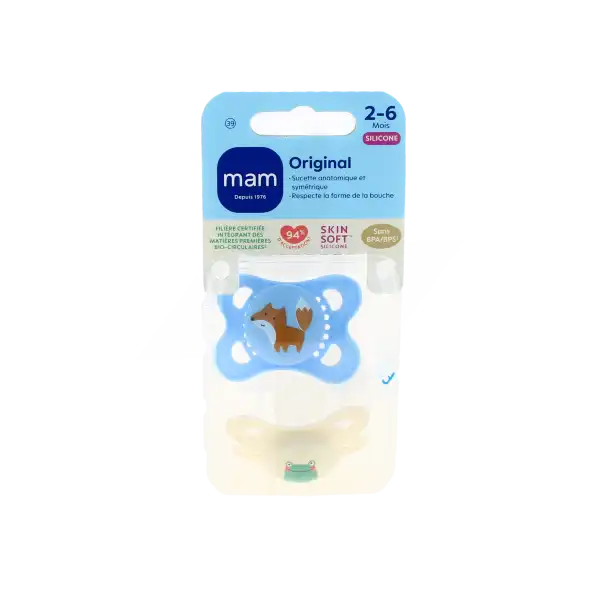 MAM ORIGINAL Sucette silicone 2-6 mois nature Boîte de 2