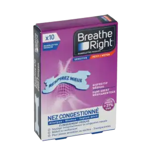 Breathe Right Sensitive Bandelettes Nasales Transparentes B/10 à LYON