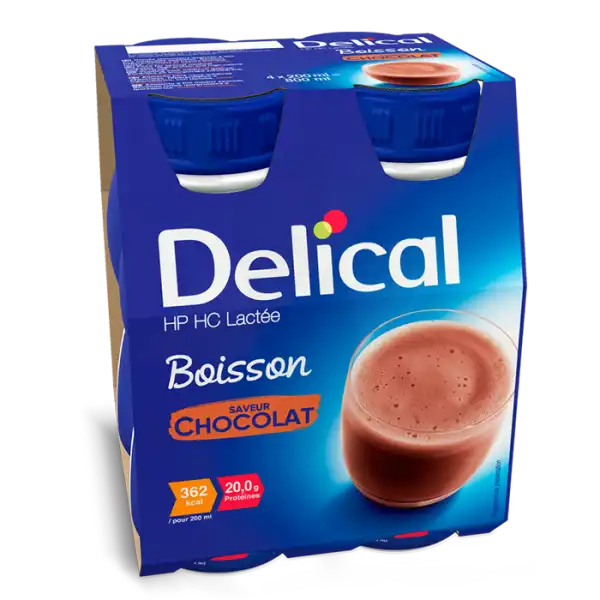 Delical Boisson Hp Hc Lactée Nutriment Chocolat 4 Bouteilles/200ml