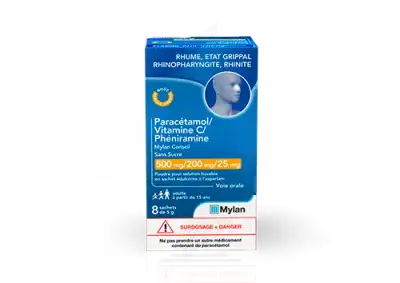 Paracetamol/vitamine C/pheniramine Viatris Conseil Sans Sucre 500 Mg/200 Mg/25 Mg, Poudre Pour Solution Buvable En Sachet édulcorée à L’aspartam à BRUGES