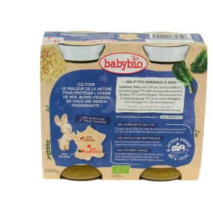 Babybio Alimentation Infantile Bonne Nuit Pâtes Perles épinard Chèvre Morceaux 2pots/200g