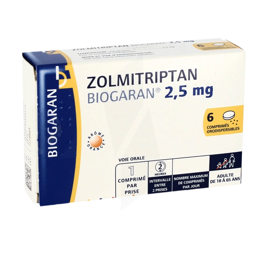 Zolmitriptan Biogaran 2,5 Mg, Comprimé Orodispersible