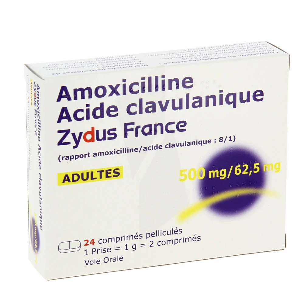Amoxicilline/acide Clavulanique Zydus France 500 Mg/62,5 Mg Adultes, Comprimé Pelliculé (rapport Amoxicilline/acide Clavulanique: 8/1)