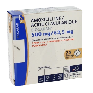 Amoxicilline/acide Clavulanique Biogaran 500 Mg/62,5 Mg, Comprimé Pelliculé (rapport Amoxicilline/acide Clavulanique : 8/1)