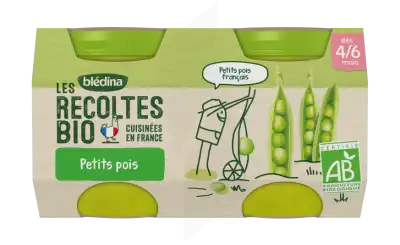 Blédina Les Récoltes Bio Petits Pois 2 Pots/130g à LE PIAN MEDOC