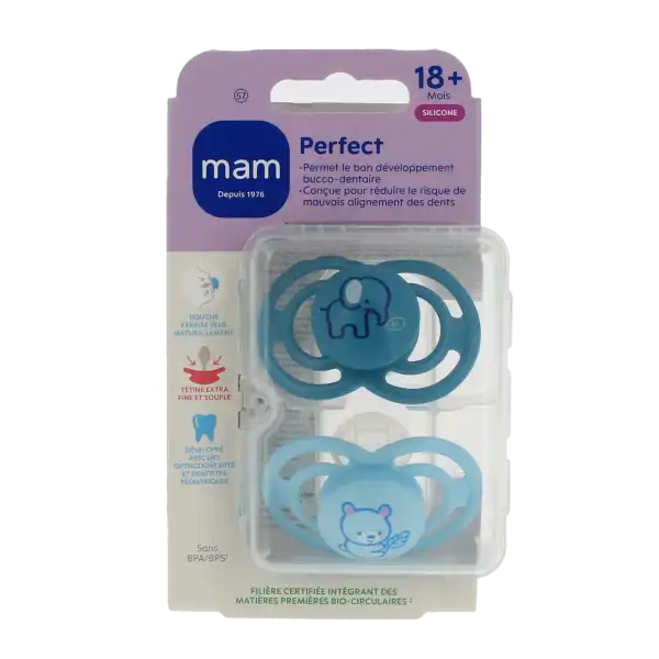 Mam Perfect Sucette Anatomique Silicone +18mois Animaux B/2