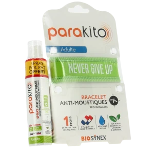 Parakito Bracelet Anti-moustique Adulte Good Vibes Vert +spray Offert 30ml