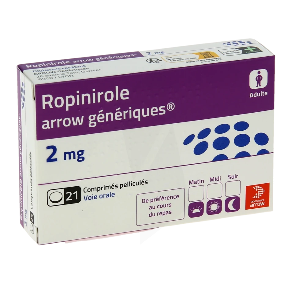 Ropinirole Arrow Generiques 2 Mg, Comprimé Pelliculé