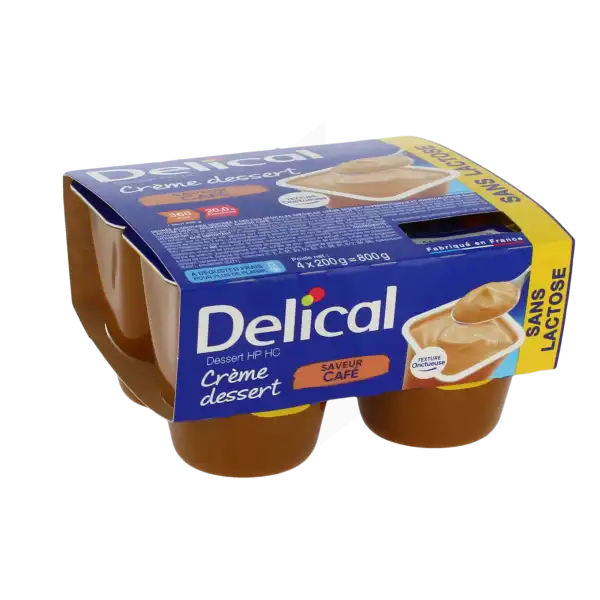 Delical Crème Dessert Sans Lactose Nutriment Café 4pots/200g