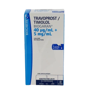 Travoprost/timolol Biogaran 40 Microgrammes/ml + 5 Mg/ml, Collyre En Solution