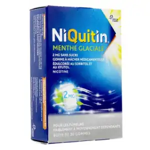 Niquitin Menthe Glaciale 2 Mg Sans Sucre, Gomme à Mâcher Médicamenteuse édulcorée Au Sorbitol Et Au Xylitol à MONSWILLER