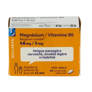 Magnesium/vitamine B6 Biogaran Conseil 48 Mg/5 Mg, Comprimé Pelliculé
