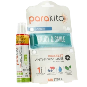 Parakito Bracelet Anti-moustique Adulte Good Vibes Bleu +spray Offert 30ml