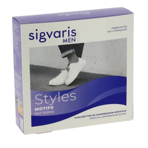 Sigvaris Styles Motifs Mariniere Chaussettes  Homme Classe 2 Marine Blanc Medium Normal