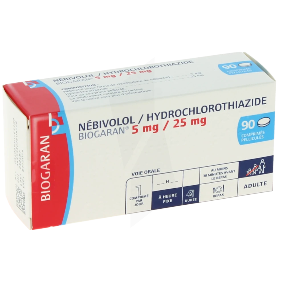Nebivolol/hydrochlorothiazide Biogaran 5 Mg/ 25 Mg, Comprimé Pelliculé