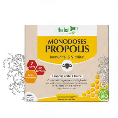 Herbalgem Propolis Solution Buvable Bio 7 Monodoses/10ml à SAINT-SAENS