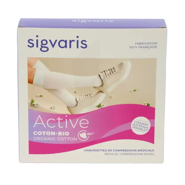 Sigvaris Active Coton Bio 55% Chaussette Classe 2 Femme Noir Normal M
