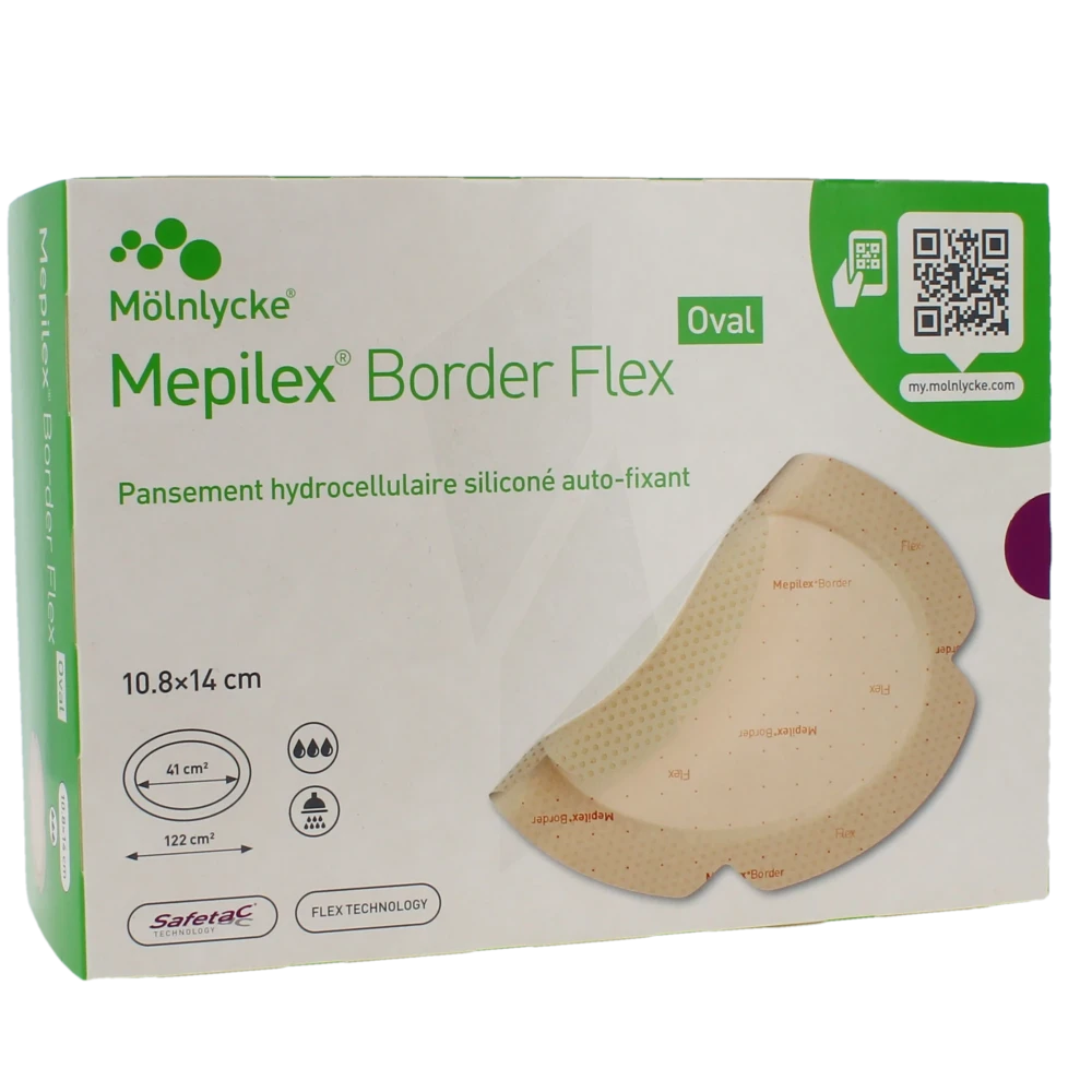 Mepilex Border Flex Oval Pans Hydrocellulaire Adhésif Stérile Siliconé 10.8x14cm B/16