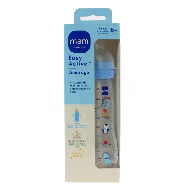 Mam Biberon Easy Active 2ème âge + 6 Mois 330 Ml Bleu Fonce