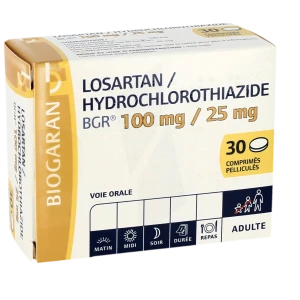 Losartan/hydrochlorothiazide Bgr 100 Mg/25 Mg, Comprimé Pelliculé