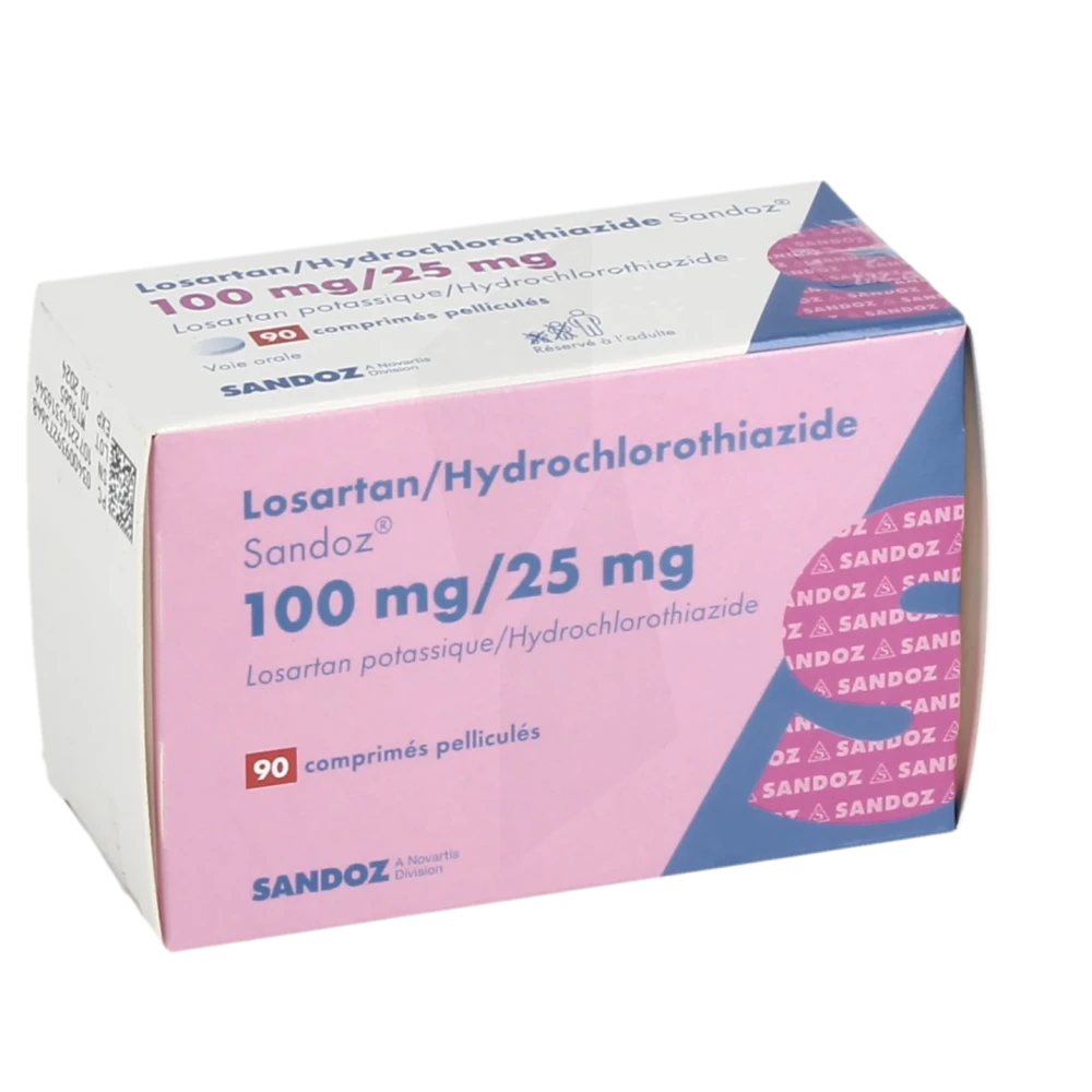Losartan/hydrochlorothiazide Sandoz 100 Mg/25 Mg, Comprimé Pelliculé