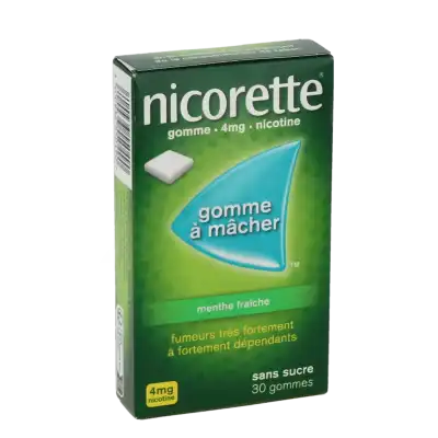 Nicorette Menthe Fraiche 4 Mg Sans Sucre, Gomme à Mâcher Médicamenteuse édulcorée Au Xylitol Et à L'acésulfame Potassique à Saint-Médard-en-Jalles