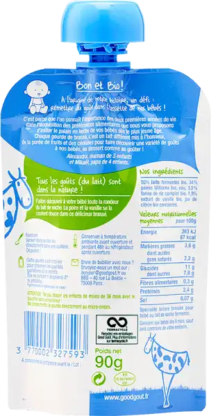 Good Goût Alimentation Infantile Brassé Poire Vanille Gourde/90g