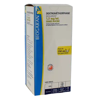 Dextromethorphane Biogaran 1,5 Mg/ml Sans Sucre, Solution Buvable édulcorée Au Maltitol Liquide Et à La Saccharine Sodique à Abbeville