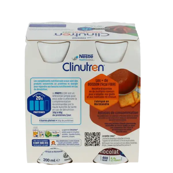 Clinutren Boisson 2 Kcal Fibres Nutriment Chocolat 4 Bouteilles/200ml