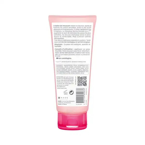 Bioderma Créaline Gel Moussant Nettoyant Doux Peau Sensible Format Voyage 100ml