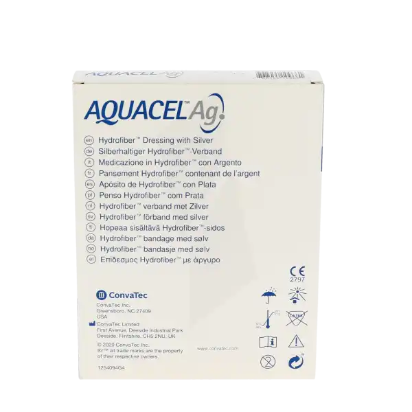 Aquacel Ag Compr Hydrofiber Stérile Cmc Ions Argent 10x12cm B/16