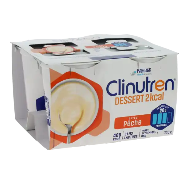 Clinutren Dessert 2.0 Kcal Nutriment Pêche 4 Cups/200g