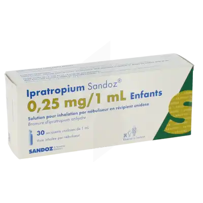 IPRATROPIUM SANDOZ 0,25 mg/1 ml ENFANTS, solution pour inhalation par nébuliseur en récipient unidose