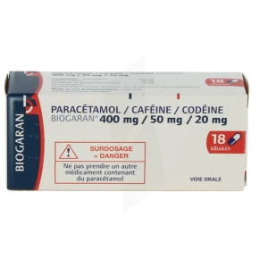 Paracetamol/cafeine/codeine Biogaran 400 Mg/50 Mg/20 Mg, Gélule