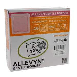 Allevyn Gentle Border Pansement Hydrocellulaire Adhésif Stérile Très Absorbant 12,5x12,5cm B/16