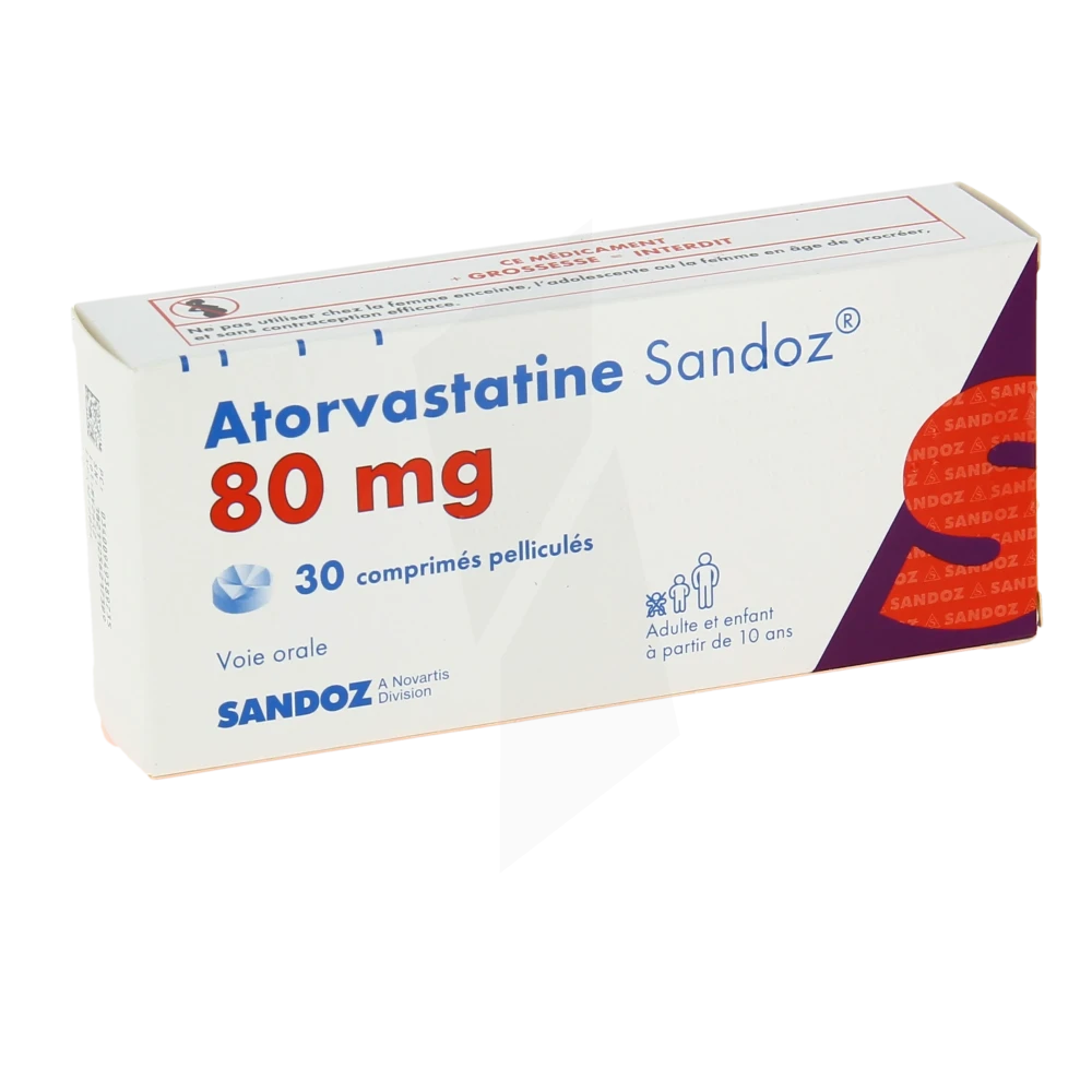 Atorvastatine Sandoz 80 Mg, Comprimé Pelliculé Sécable
