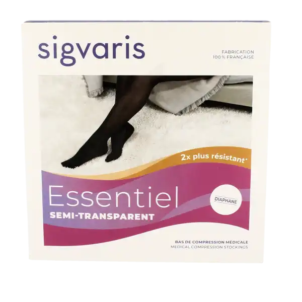 Sigvaris Essentiel Semi-transparent Bas Auto-fixants  Femme Classe 2 Noir Large Normal