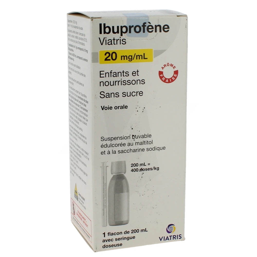 Ibuprofene Viatris 20 Mg/ml Enfants Et Nourrissons Sans Sucre, Suspension Buvable édulcorée Au Maltitol Et à La Saccharine Sodique