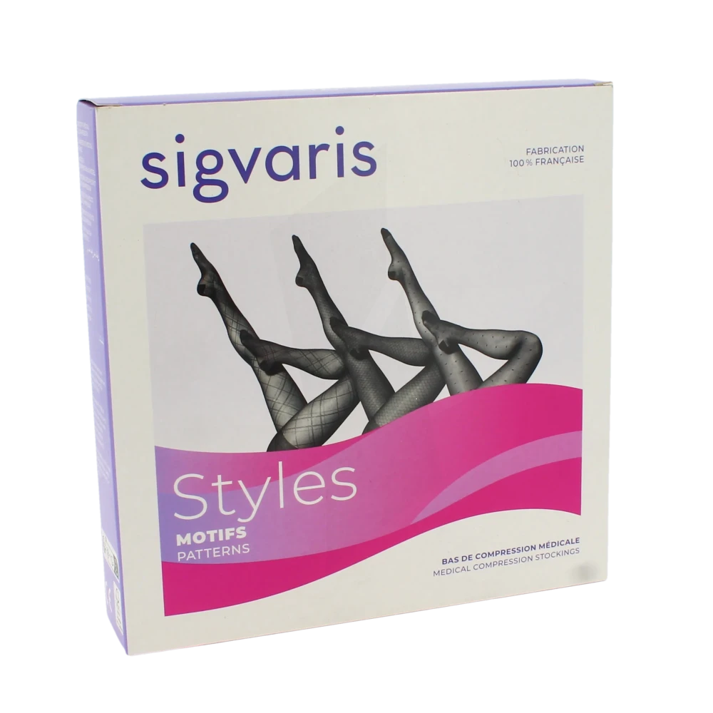 Sigvaris Styles Motifs Plumetis Bas Auto-fixants Classe 2 Femme Noir Normal L