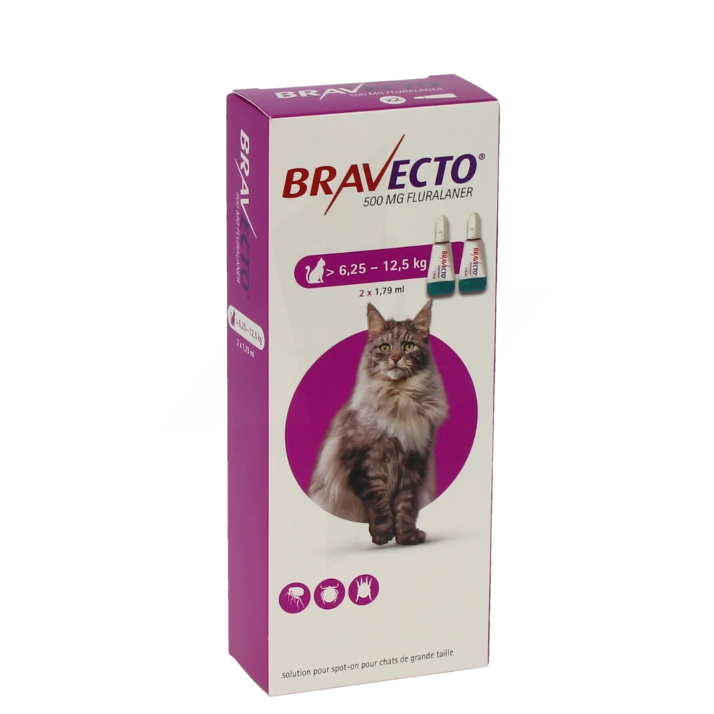 Bravecto 500 Mg Solution Pour Spot-on Pour Chats De Grande Taille (> 6,25 - 12,5 Kg), Solution Pour Spot-on