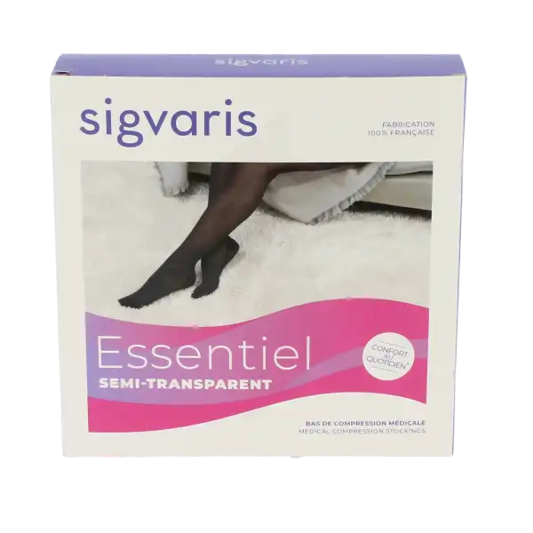 Sigvaris Essentiel Semi-transparent Bas Auto-fixants  Femme Classe 2 Dune Large Long