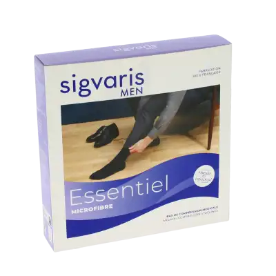 Sigvaris Essentiel Microfibre Bas Auto-fixants  Homme Classe 2 Noir Medium Long à Saint-Bonnet-de-Mure