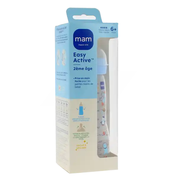 Mam Biberon Easy Active 2ème âge + 6 Mois 330 Ml Bleu Fonce
