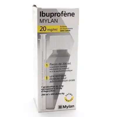 IBUPROFENE MYLAN 20 mg/ml ENFANTS ET NOURRISSONS sans sucre, suspension buvable édulcorée au maltitol et à la saccharine sodique