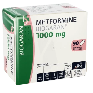 Metformine Biogaran 1000 Mg, Comprimé Pelliculé