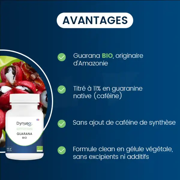 Dynveo Guarana Bio Concentré 11% Caféine 500mg 60 Gélules