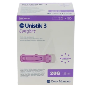 Unistik 3 Comfort Auto-piqueurs à Usage Unique Lancettes 28g Pour Tests De Glycémie 1,8mm