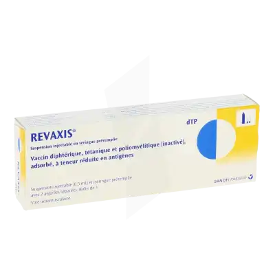 REVAXIS, suspension injectable en seringue préremplie. Vaccin diphtérique, tétanique et poliomyélitique (inactivé), adsorbé, à teneur réduite en antigènes